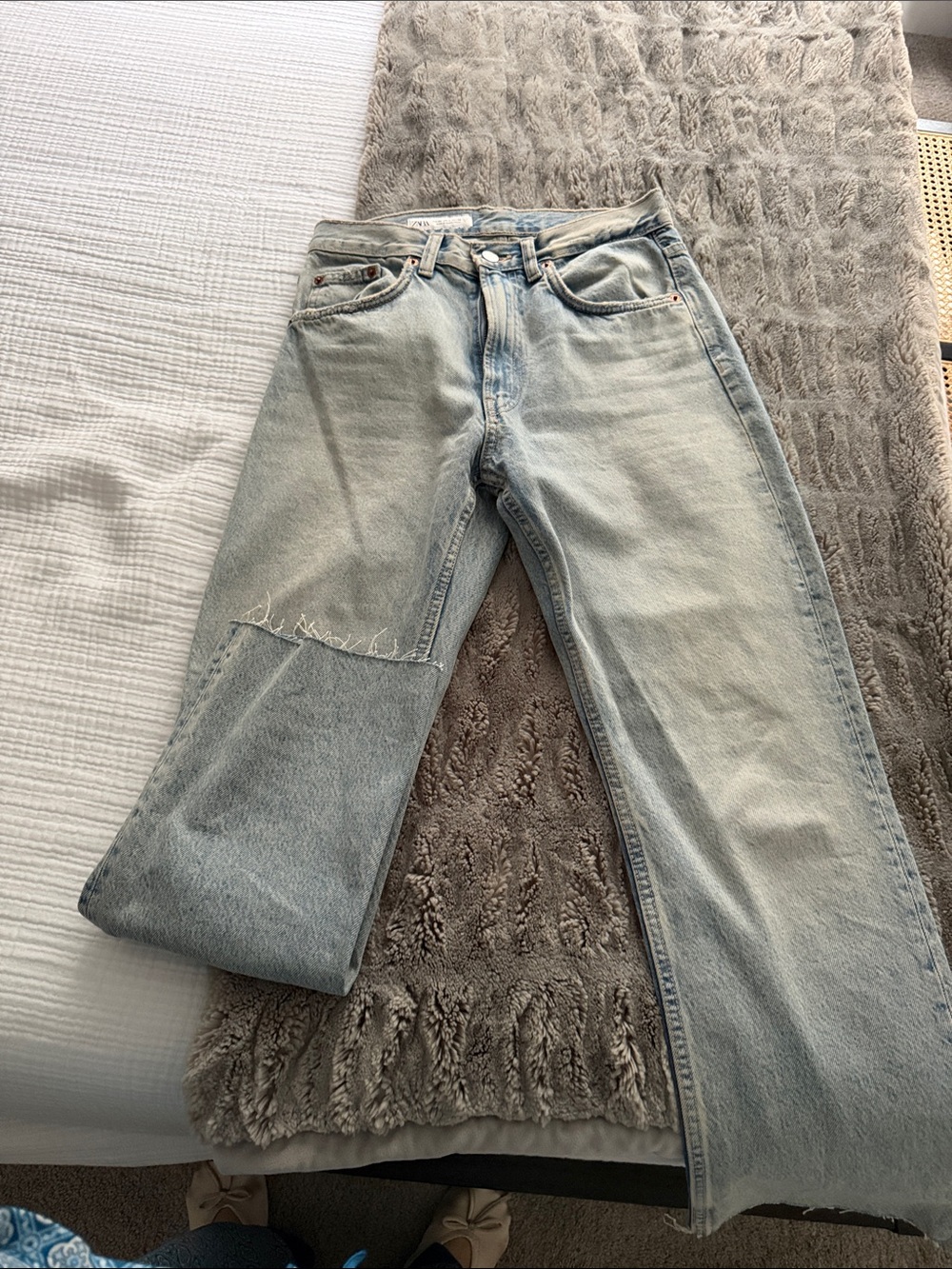 Zara Light Blue Wide Leg Jeans with Patch Detail